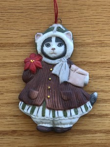 Schmid Kitty Cucumber Christmas Tree Ornament Girl Cat W/Poinsettia 1985 | eBay