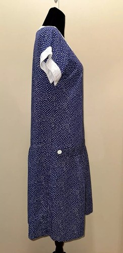 Vintage 1960s Mothers Work Maternity Dress Blue Polka Dot Drop Waist s114 - Picture 3 of 6