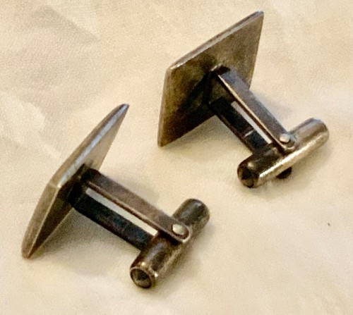 Pair Vintage Southwest Sterling Silver & Turquoise Inlay Cufflinks 1/2” - Picture 11 of 11