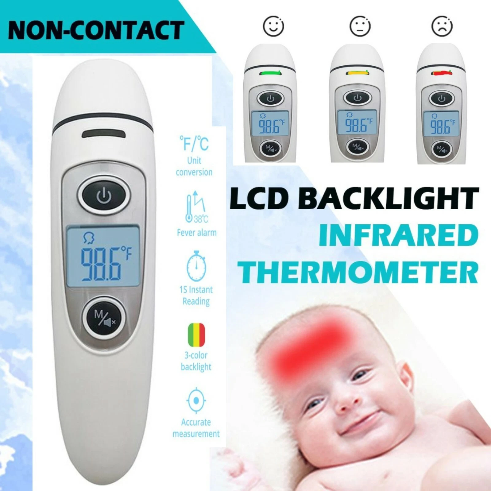 Digital Thermometer (30 Units) Non-contact Forehead Temperature LCD Battery Inc.
Opens in a new wind