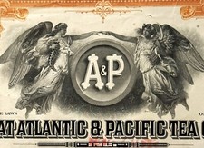 Vintage 1950s-1970s A&P Stock Certificate  Great Atlantic & Pacific Tea Share