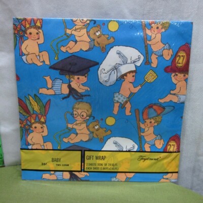 NATIVE AMERICAN CHIEF BABY vtg gift wrap 1976 wrapping-paper NWT infant doctor