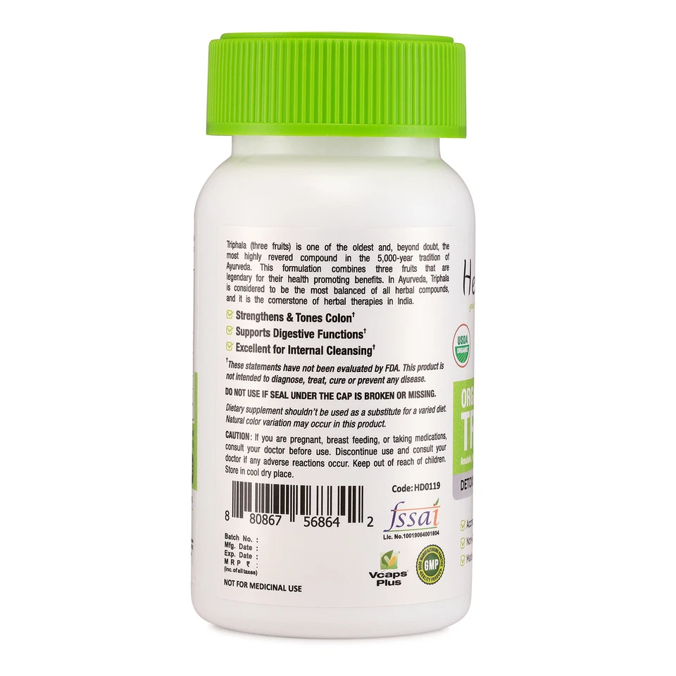 Organic TRIPHALA Capsules STRONG Effective Digestive Support Colon Cleanse Detox - Image 3 of 4