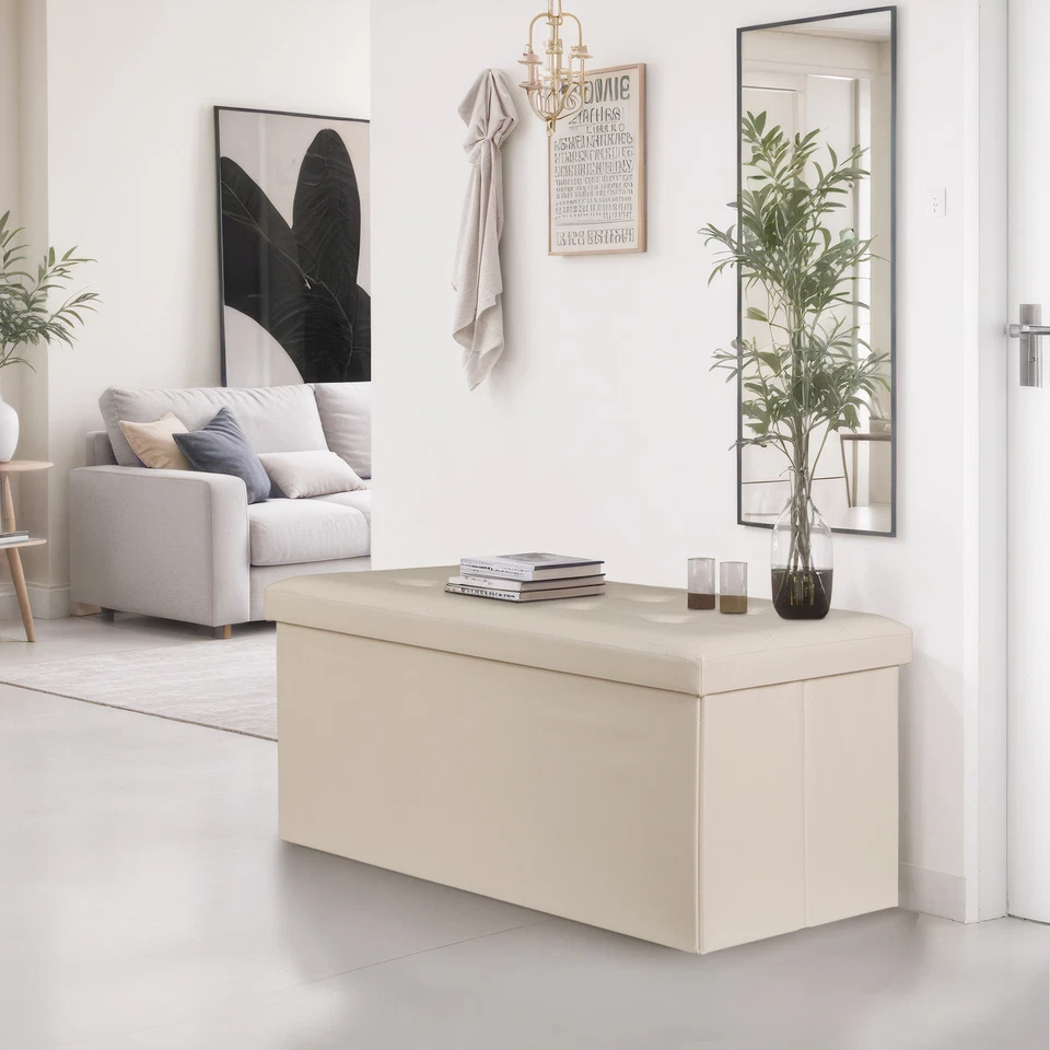 43"Ottoman Storage Folding Bench Toy Chest Box Footrest Stools for Bedroom Beige - Image 2 of 4