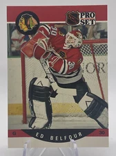 1990-91 Pro Set #598 Ed Belfour Rookie RC Chicago Blackhawks Pack Fresh 🥅🏒🔥