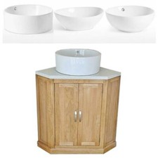 Bathroom Vanity Unit Oak Corner Wash Stand White Quartz & Ceramic Basin 501