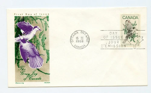 Canada FDC #478 Wildlife Gray Jay Bird Jackson Chickering Cachet 1968 UA 98-2