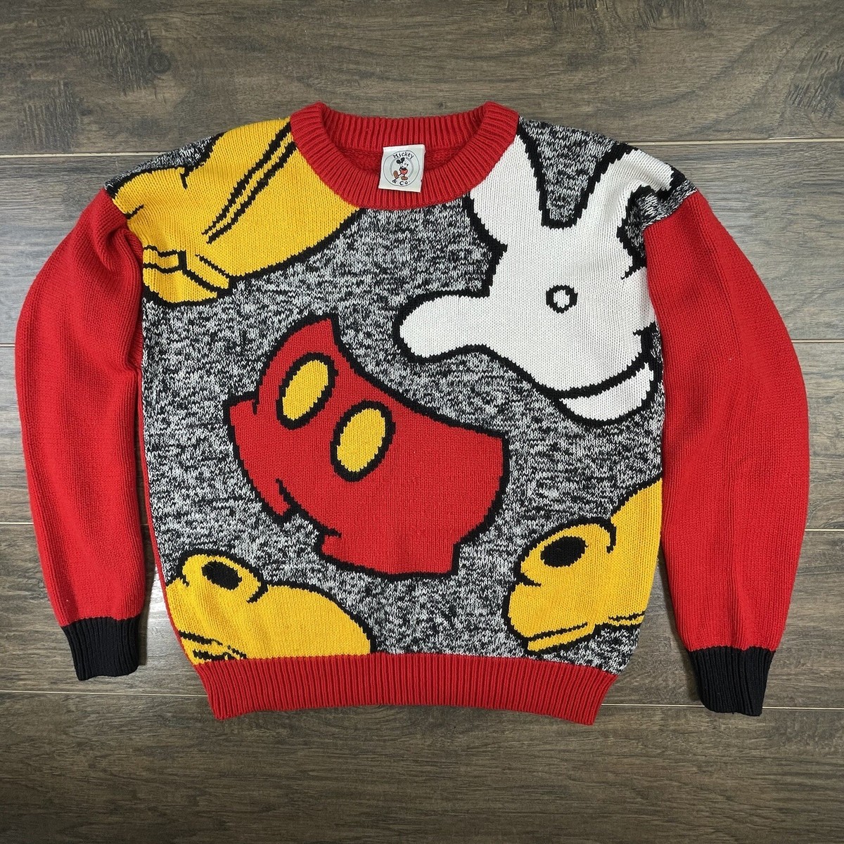 Vintage Disney Mickey & Co Sweater Mens Large Red Knit Big Mickey