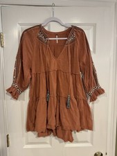 Free People Dress Women’s Small Orange Bell Sleeves Floral Mini