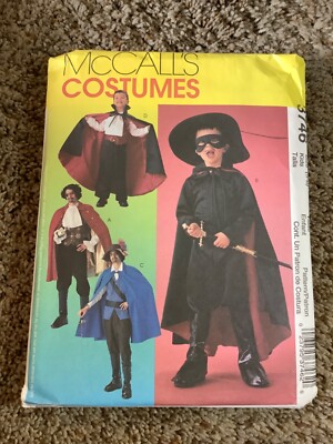 McCalls SEWING PATTERN 3746 Boys ZORRO DRACULA PIRATE COSTUMES Size 3-8 UNCUT