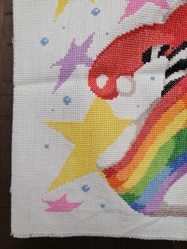 Kit punti incrociati vintage design funziona #1065 ""Stardust Clown"" 10"" x 18"" INIZIATO/NON FINITO - Foto 9 di 20
