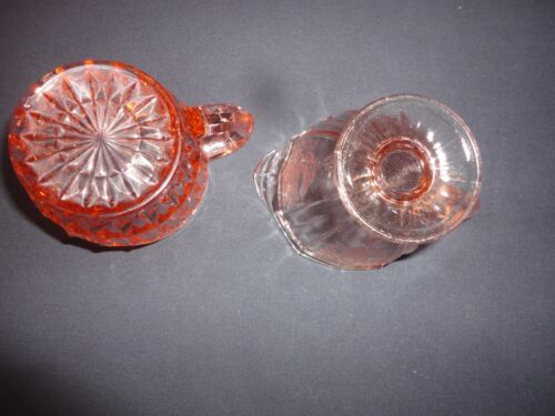 VINTAGE MAYFAIR OPEN ROSE &WINDSOR DIAMOND PINK DEPRESSION GLASS CREAMERS - Picture 3 of 3
