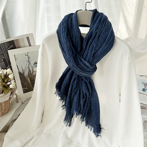 Natural Wrinkle Scarves Unisex Style Cotton Tassel Scarf Soft Long Shawl - Picture 25 of 38