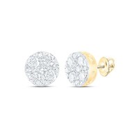 10K Gelbgold Original Diamant Unisex Blume Haufen Rund Ohrstecker 1/2 Karat