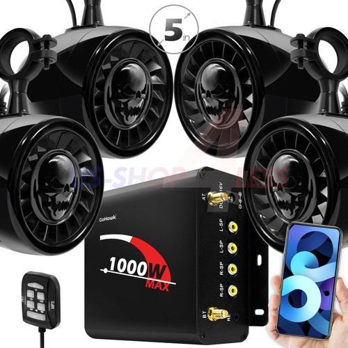 5" 1000W Amp Bluetooth ATV UTV RZR Polaris Stereo 4 Speakers Audio