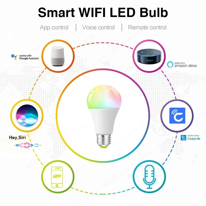 Smart Bulb LED Light RGB Alexa Google E27 WiFi Dimmable Home Lamp Color for 15W - Image 3 of 4