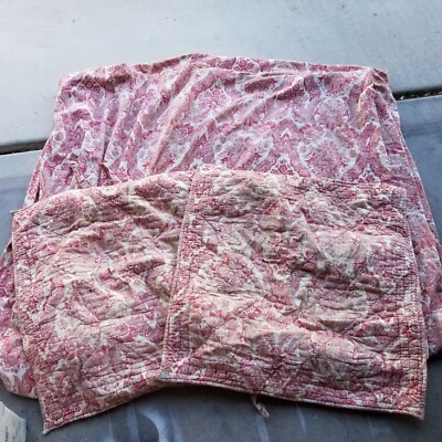 Pottery Barn ''Flora - Red/Cream'' Linen King Duvet & 2 Quilted Euro Shams
