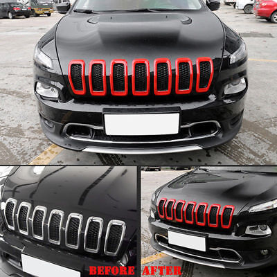 7PCs Gloss Black Mesh Honeycomb Front Grill Inserts Grille Rings Trim for Jeep Cherokee 2014 2015 2016 2017 2018 Accessories Covers Trims Kits