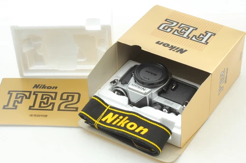 [Unused in Box / Strap] Nikon FE2 Silver 35mm SLR Film Camera Body  From  JAPAN