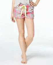 Jenni by Jennifer Moore Printed Ruffle-Trim Boxer Shorts Tropical Plaid Pink XXL