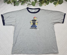 VTG Delta Popeye Graphic Ringer Tee Shirt Size XL Made in USA Gray