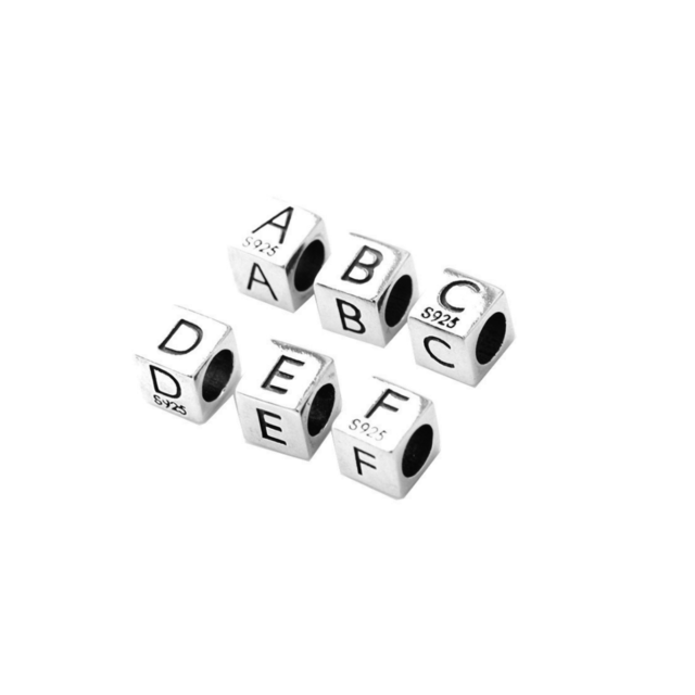 Sterling Silver Cube A-Z Letter Alphabet Initial Sliding Spacer Charm Bead