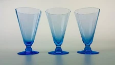H C FRY GLASS CO Wide Optic #3104 Footed Goblets (3) Blue 1930s Flawless V Rare
