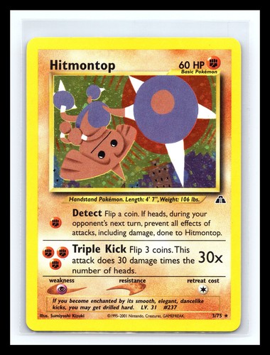💥 HITMONTOP - # 3/75 - Pokemon Neo Discovery Unlimited Rare Holo WOTC VINTAGE
