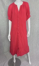 Chico’s Size 2.5 Large Pink Cotton Gauze Button Front Midi Dress Womens