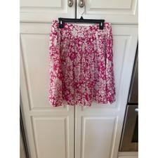Talbots Petites Pink White Floral Cotton A-Line Pleated Skirt 8P 100 Cotton