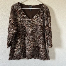 INC International Cheetah Leopard Animal Print Pullover Top Women’s 2X Stretchy