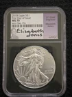 2018 SILVER EAGLE NGC MS70 ELIZABETH JONES SIGNED FIRST DAY OF ISSUE FDI LABEL