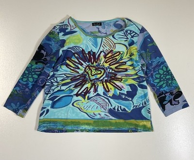 Vintage West End Floral Embroidered 3/4 Sleeve Top Sz M/L Funky Whimsy Y2K