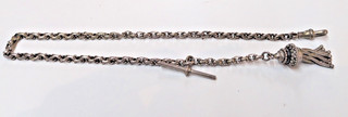 ANTIQUE SILVER ALBERTINA WATCH FOB CHAIN DOG CLIP T BAR POCKET WATCH CHAIN