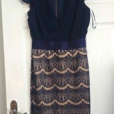 Boohoo Navy Lace A-Line V-Neck Sleeveless Pleated Midi Dress UK 8