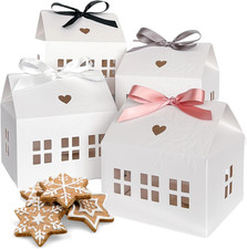 20 Pcs Classic House Shaped Gift Boxes with Neutral Ribbons for Treats, Desserts