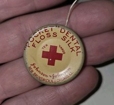 Vintage Steel Red Cross Pocket Dental Floss Silk Made By Johnson & Johnson
