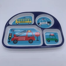 Police Car Fire Truck School Bus And Car 4 Section Melamine Plate Zak Designs