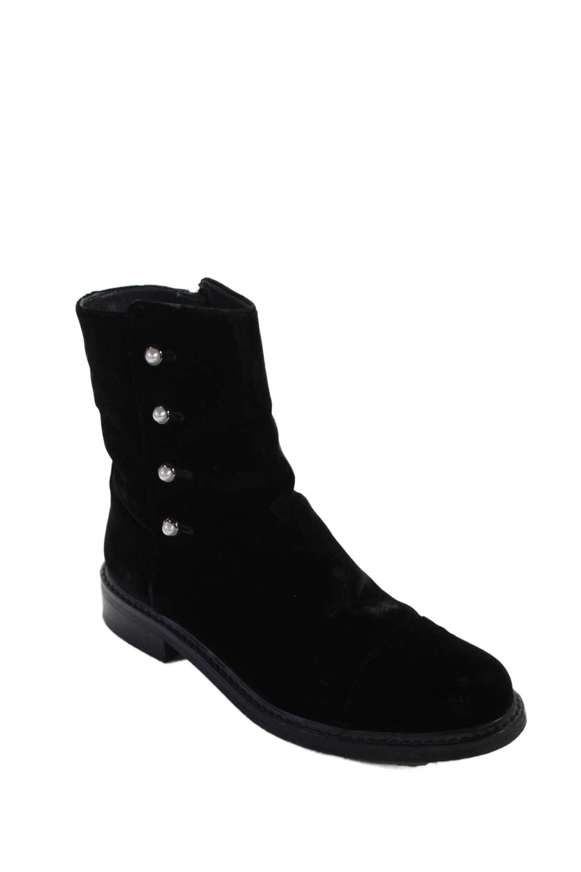 Stuart Weitzman Women's Suede Pearl Embellish Ankle Boots Black Size 6.5Free Shipping in US $100+ Orders | $6.95 Orders Below
