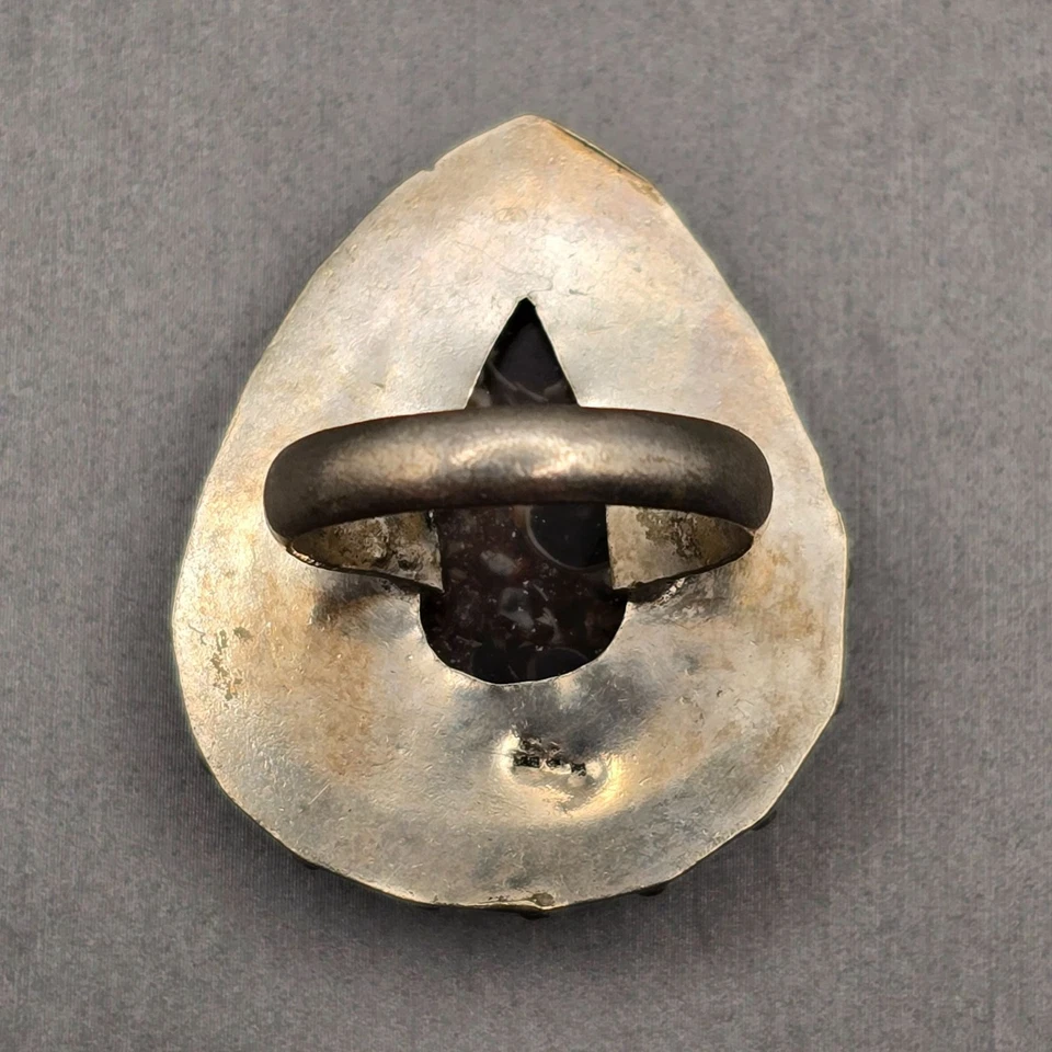 925 Sterling Silver Plated Turritella Agate Ring Size 8 Bezel Setting Bohemian - Image 4 of 4