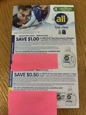 Lot of 8 $1 All Clear Laundry Detergent Coupons Exp 4/2/2026 