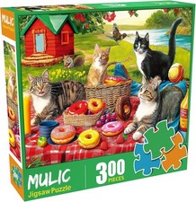 300 Piece Puzzles for Adults for Kids Clearance - Picnic Kittens and Donut