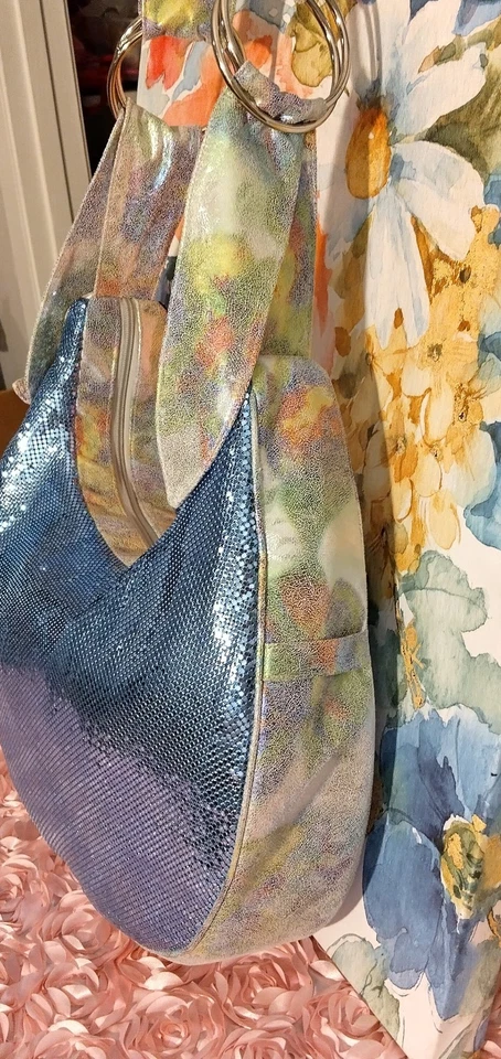 Rare Whiting & Davis Blue Mesh Metallic Hobo Bag  - Image 3 of 4