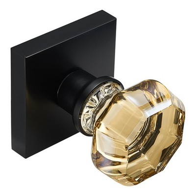 Champagne Gold Crystal Door Knob with Matte Black Square Rosette   Elegant