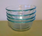 Vintage Set of 4 Clear Glass Pyrex 10 oz Dessert Fruit Bowls #464 Teal