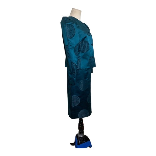 Tuta giacca gonna verde acqua sartoriale ispirazione asiatica vintage anni 80 taglia small - Foto 11 di 12