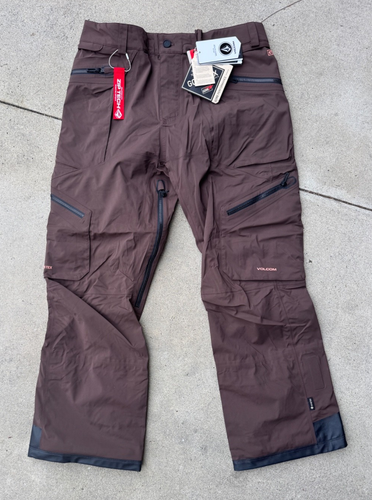 Volcom Guch Stretch Goretex Snow Pants Brown ZipTech Vents Cargo Pocket Recco
