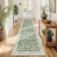 2X8 Washable Hallway Runner Rug Non Slip Floral Carpet, Sage Green