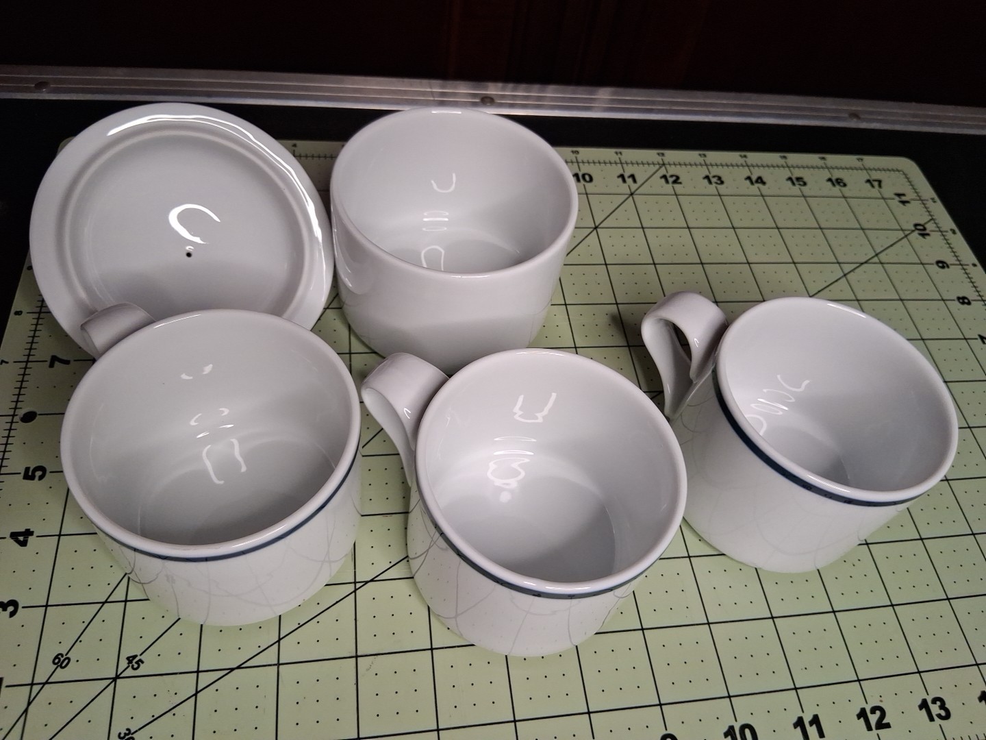 Set of 3 Dansk BISTRO Christianshavn Blue Stripe Cups and Sugar Bowl with Lid