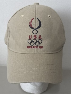 USA Olympics Beijing 2008 Cap Khaki Baseball Hat 100% Cotton Embroidered 